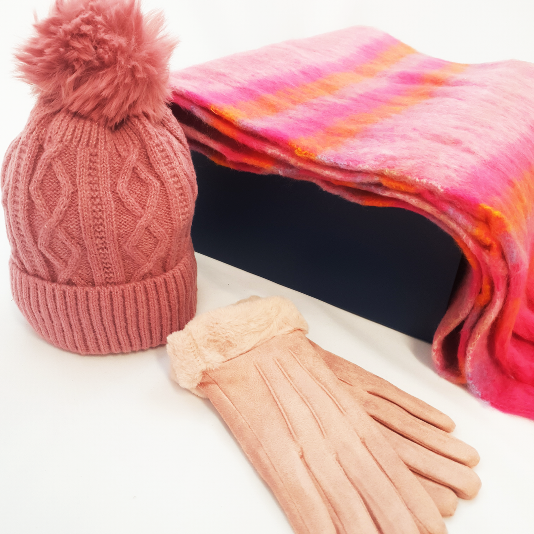 Ladies Scarf, Hat & Gloves in Luxury Gift Box - Bright Pink