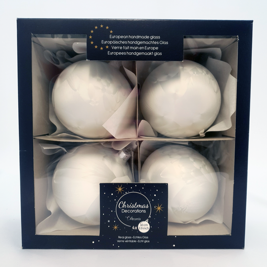 White Ice Glass Christmas Tree Bauble Decorations - Unpersonalised - Pack of 4