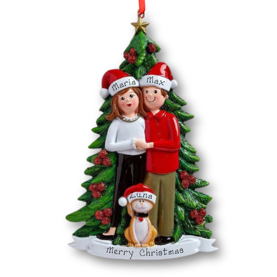 Personalised Christmas Ornament for Couple - Christmas Tree & Cat