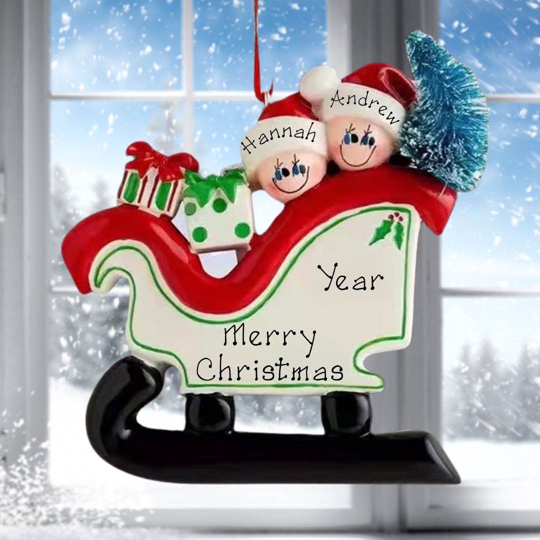 Personalised Christmas Ornament for Couple - Sleigh Family 2