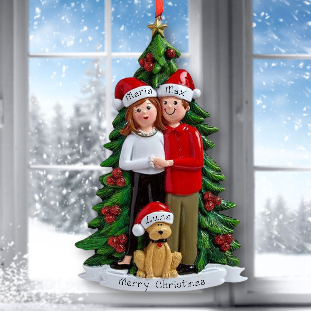 Personalised Christmas Ornament for Couple - Christmas Tree & Dog