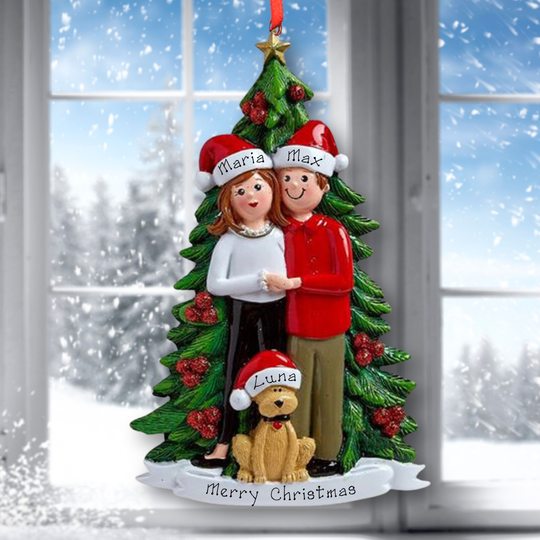 Personalised Christmas Ornament for Couple - Christmas Tree & Dog
