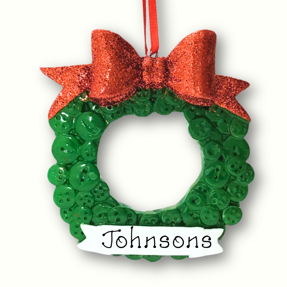 Personalised Christmas Ornament - Green Wreath with Bow