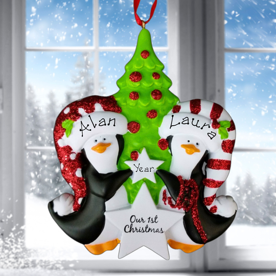 Personalised Christmas Ornament - Penguins 1st Christmas