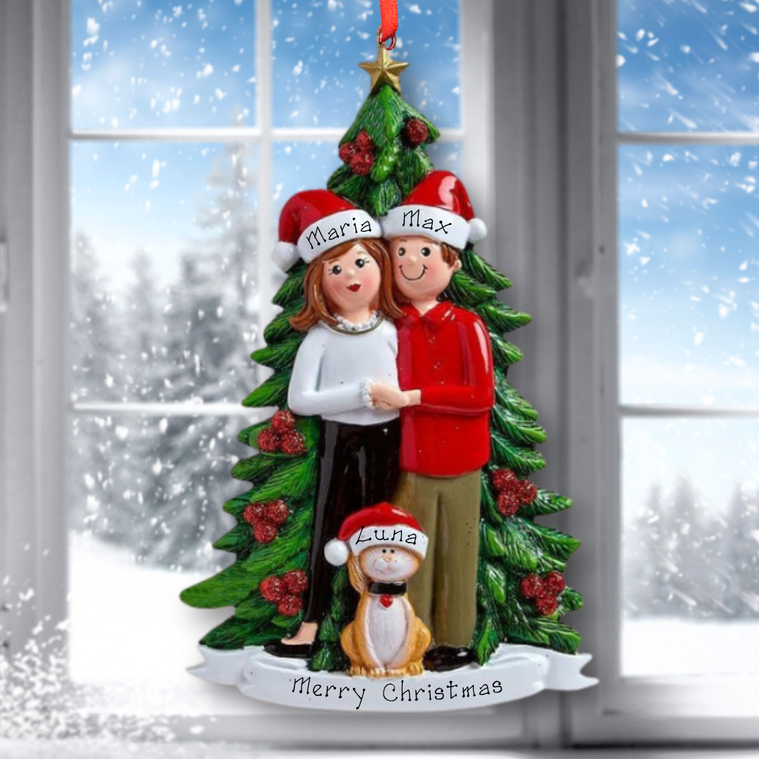 Personalised Christmas Ornament for Couple - Christmas Tree & Cat