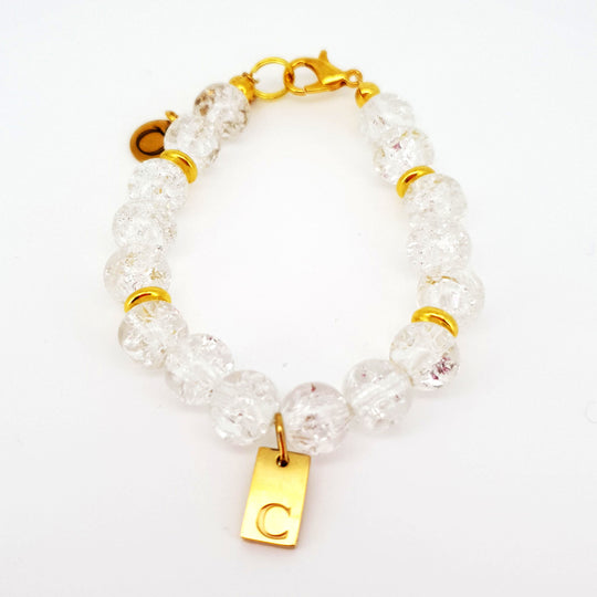 Personalised Communion Bracelet - Crackle Glass Beads & Gold