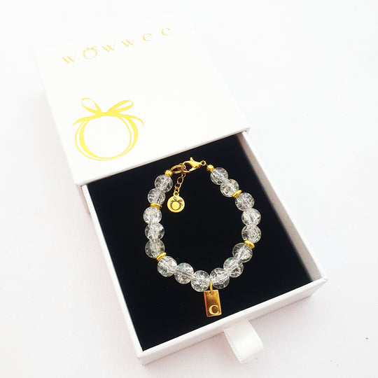 Personalised Communion Bracelet - Crackle Glass Beads & Gold