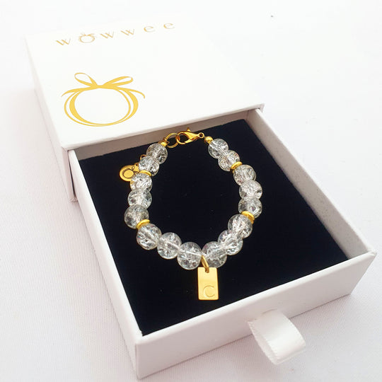 Personalised Communion Bracelet - Crackle Glass Beads & Gold