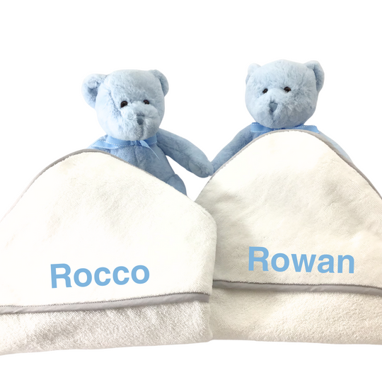 Twin Gift Set - Personalised Towels and Teddies - Double Cuddle FREE SHIPPING