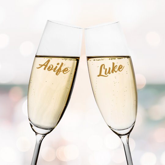 Personalised Champagne Flutes Set of 2 fine glass in WowWee Gift Box