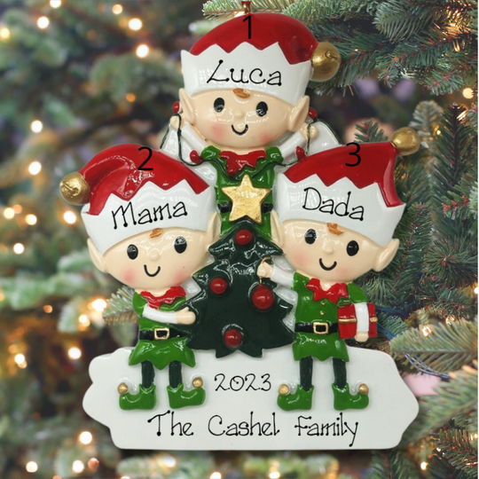 Personalised Christmas Ornament - Happy Elves 3 people