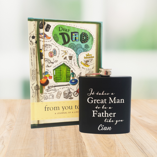 Personalised Hip Flask & Dear Dad Journal Gift set for Men