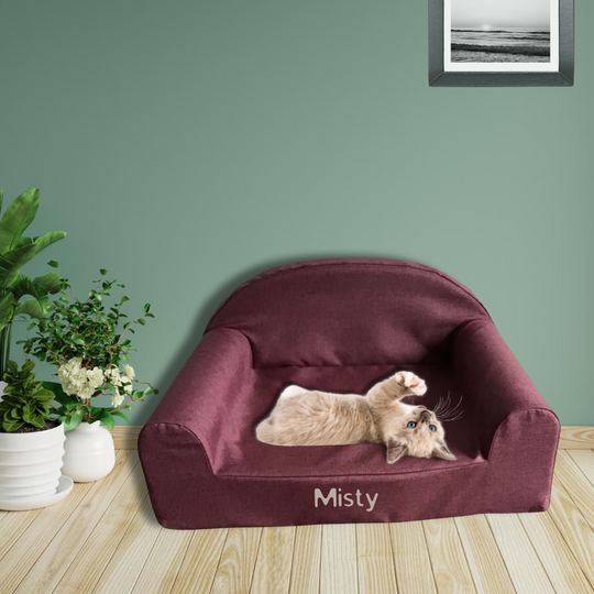 Personalised Pet Bed - Small - Plum Paws Burgundy