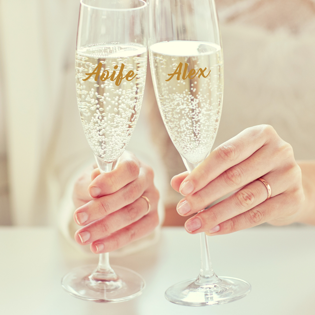 Personalised Champagne Flutes Set of 2 fine glass in WowWee Gift Box