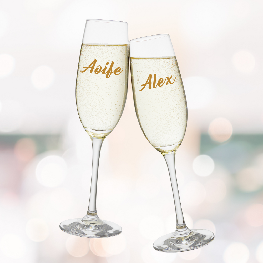 Personalised Champagne Flutes Set of 2 fine glass in WowWee Gift Box