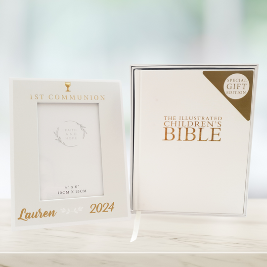 Personalised First Holy Communion Photo Frame & Illustrated Bible Gift Set