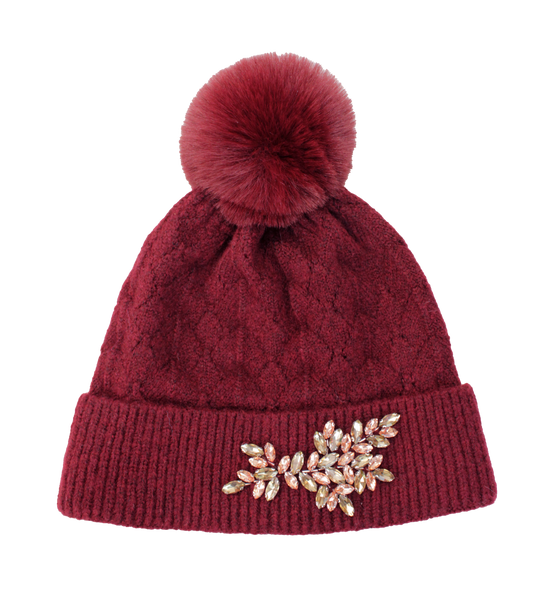 Ladies Diamante Hat in Luxury Gift Box - Burgundy