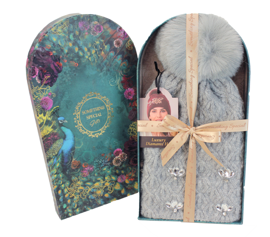 Ladies Diamante Hat in Luxury Gift Box - Grey