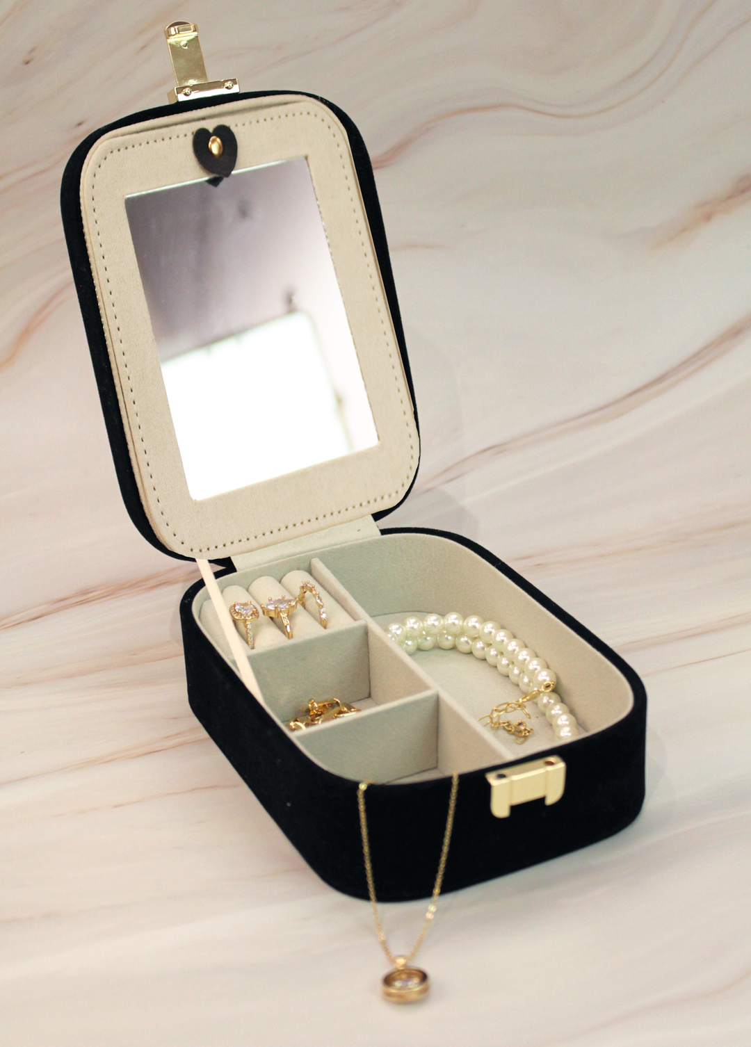 Luxury Velvet Jewellery Box - Black & Beaded Floral