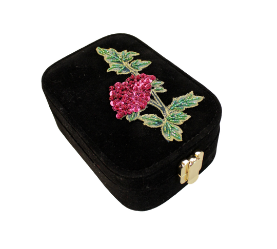 Luxury Velvet Jewellery Box - Black & Beaded Floral