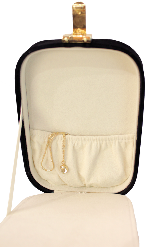 Luxury Velvet Jewellery Box - Black & Beaded Floral