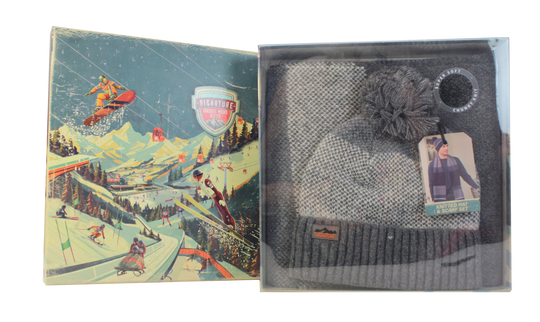 Men's Knitted Hat & Scarf Set in Gift Box - Grey