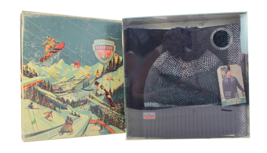 Men's Knitted Hat & Scarf Set in Gift Box- Navy