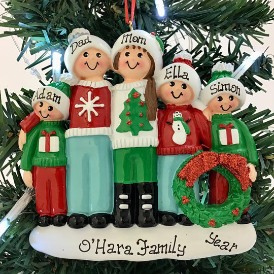 Personalised Christmas Ornament - Ugly Christmas Jumpers Family 5