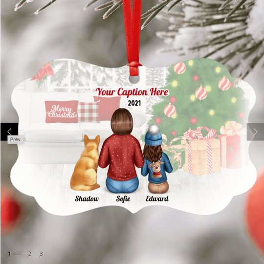 Personalised Christmas Family with Dog Ornament - Mother & Child