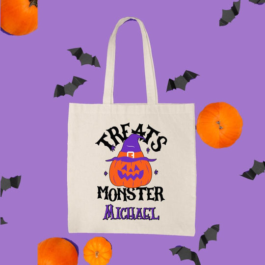 Personalised Halloween Tote Bag - Treats Monster