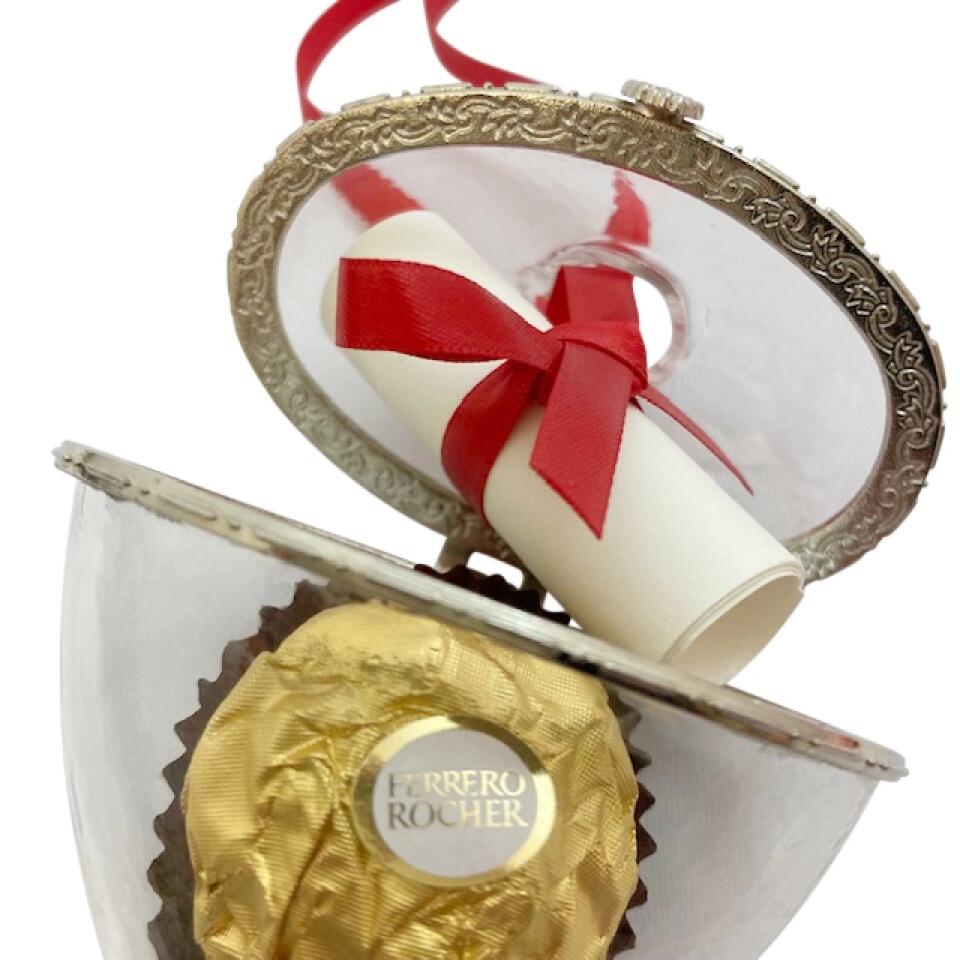 Glass Heart with Bow, Scroll & Chocolate - Write your heartfelt message