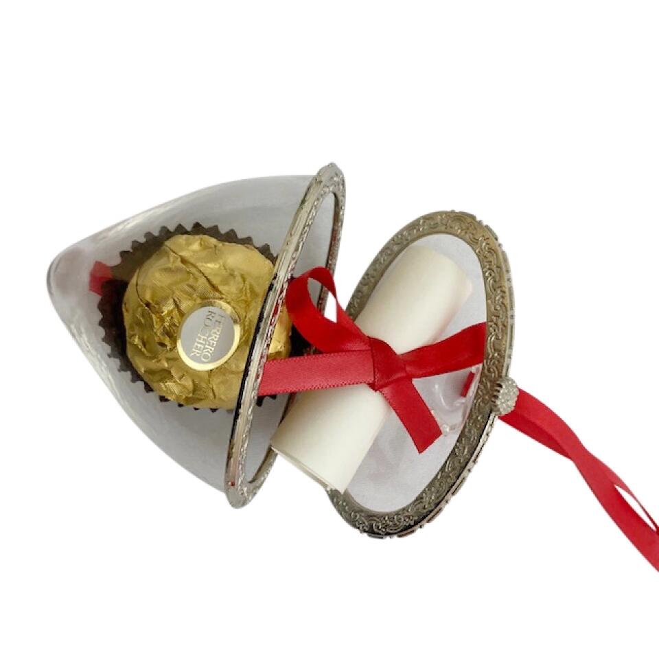 Glass Heart with Bow, Scroll & Chocolate - Write your heartfelt message