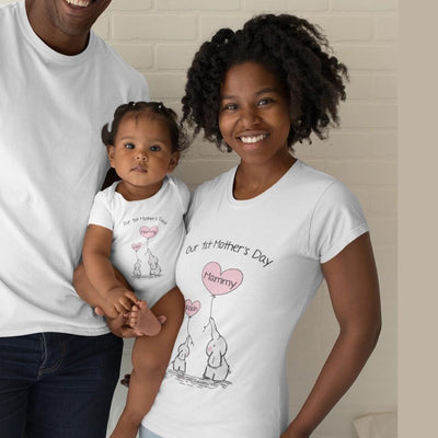 Personalised Mammy & Baby Girl Onesie & T-Shirt Set - Our First Mother's Day