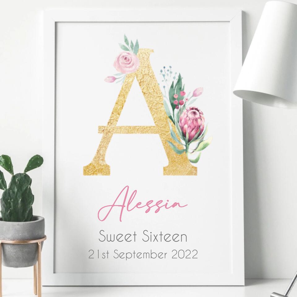 Personalised Floral Initial Framed Print - For Any Occasion