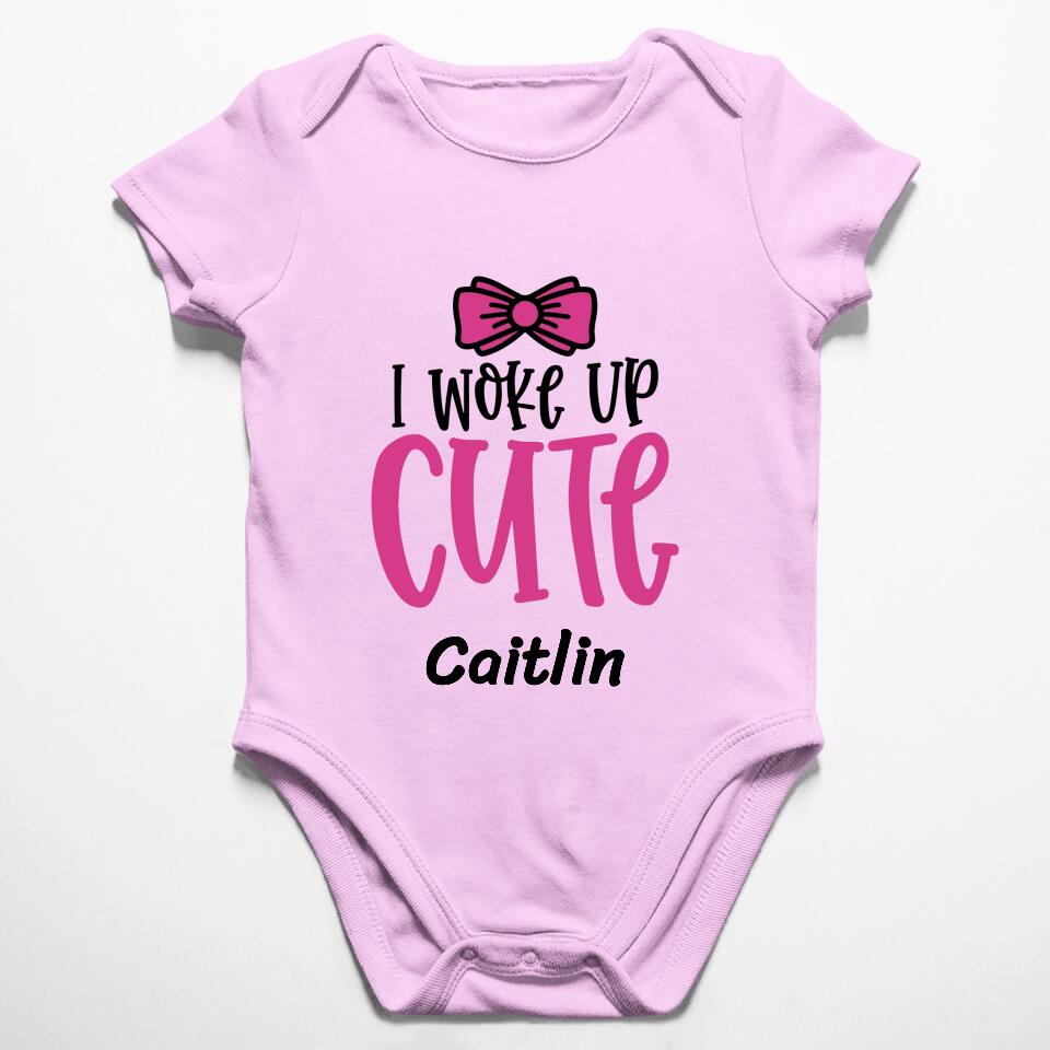 Personalized Embroidered Baby Vest Bodysuit - White, Snap Closure, Custom Gift For Baby Girls, Pink & Silver