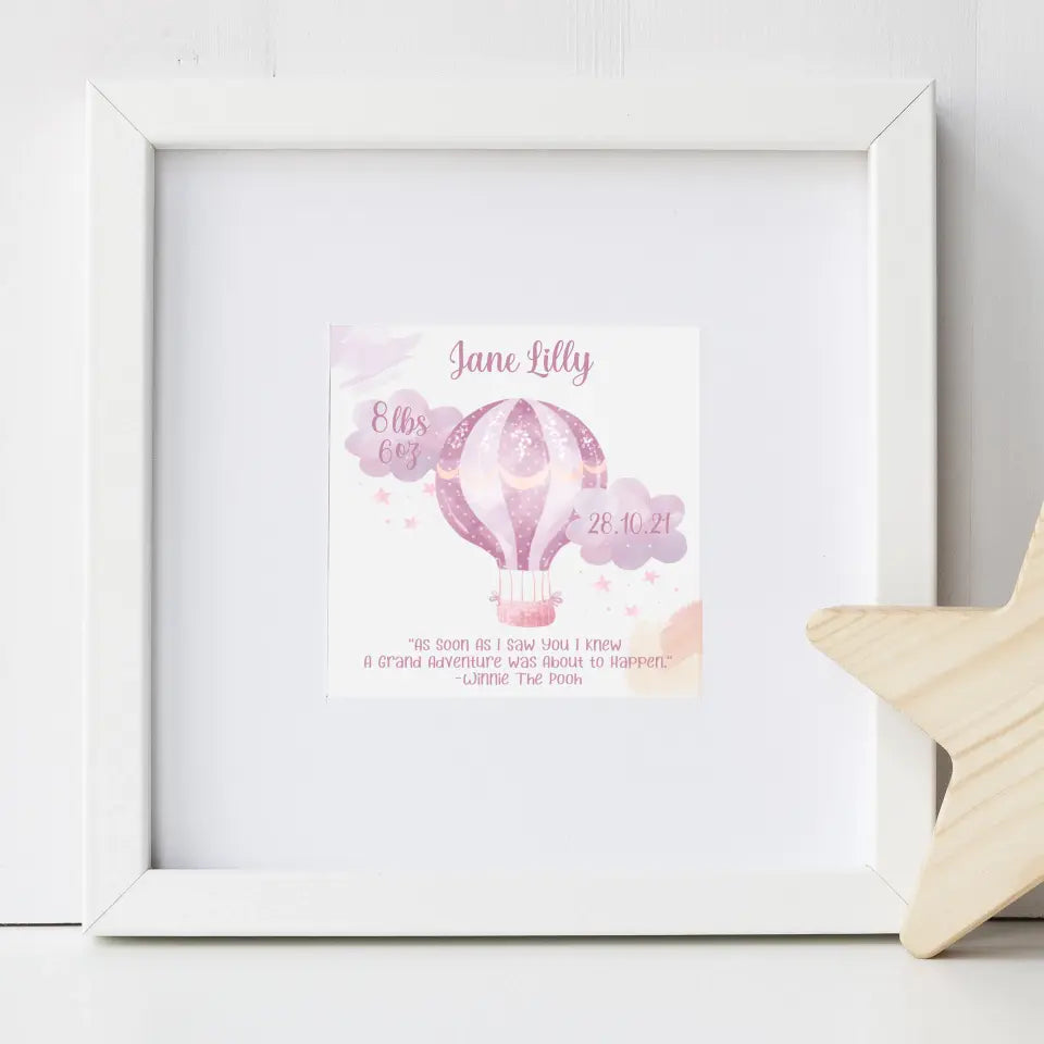 Personalised Baby Frame for Girls - Hot Air Balloon