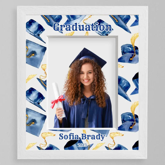Personalised Graduation Photo Frame - Watercolour Caps Mount Customised by You!