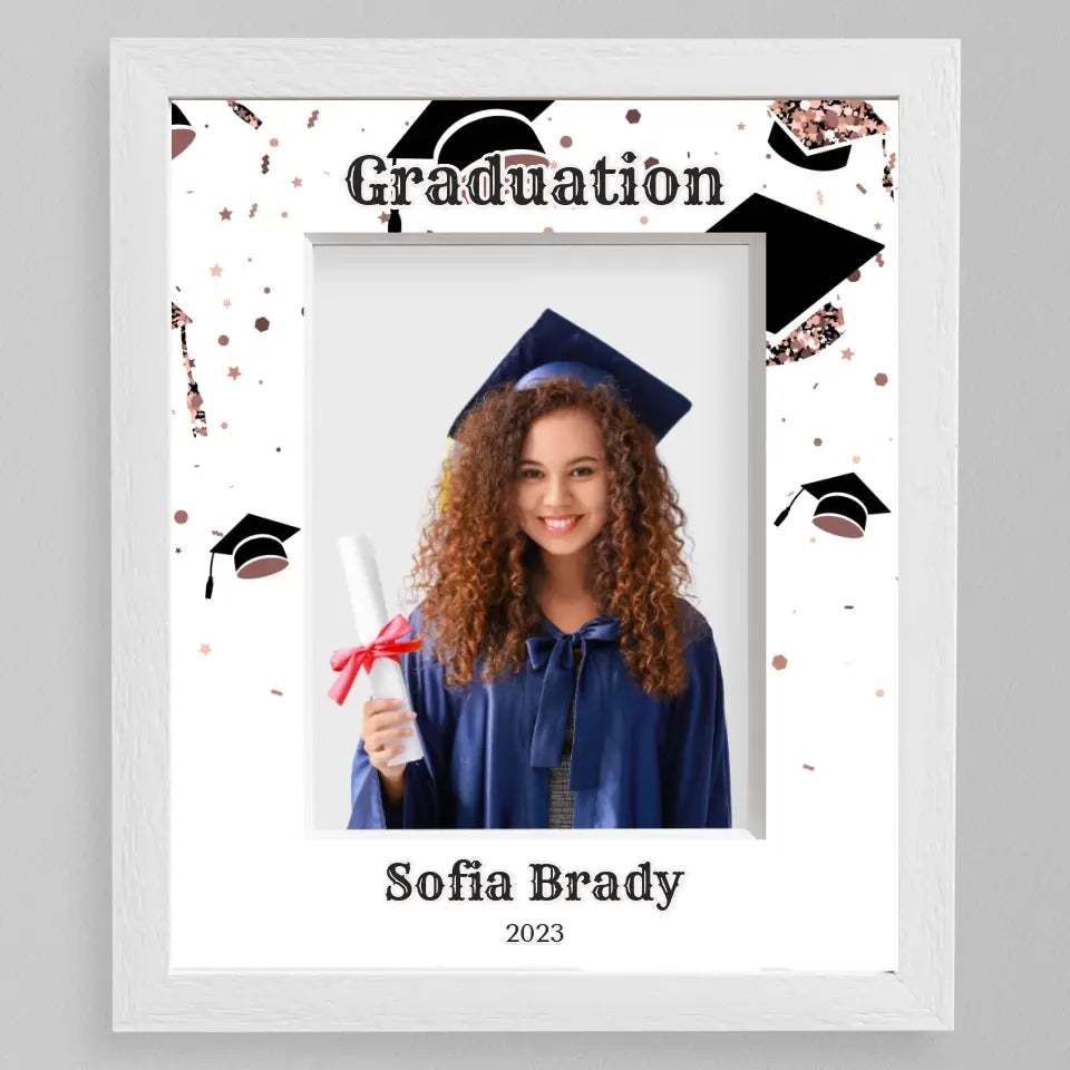Personalised Graduation Photo Frame - Confetti Caps Mount Customised b ...