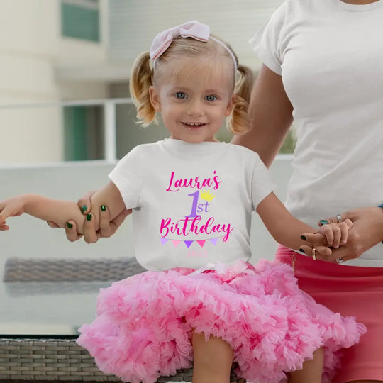 Personalised First Birthday T-Shirt for Girls - Crown