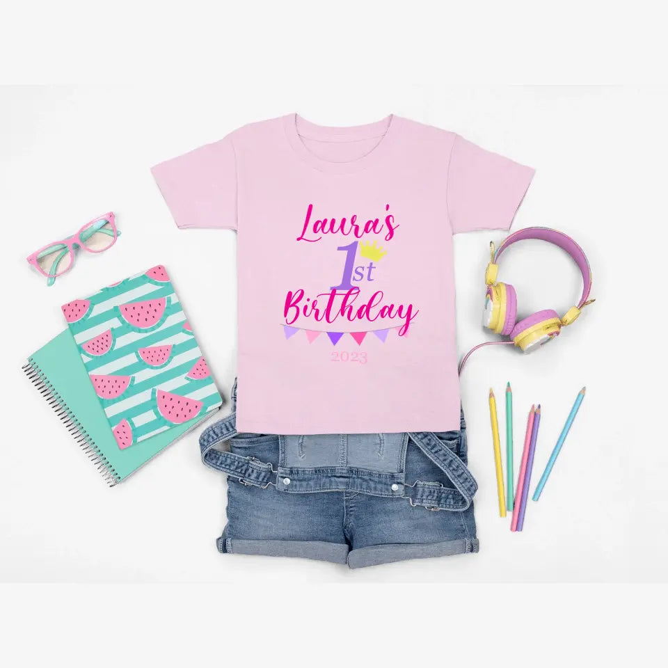 Personalised First Birthday T-Shirt for Girls - Crown