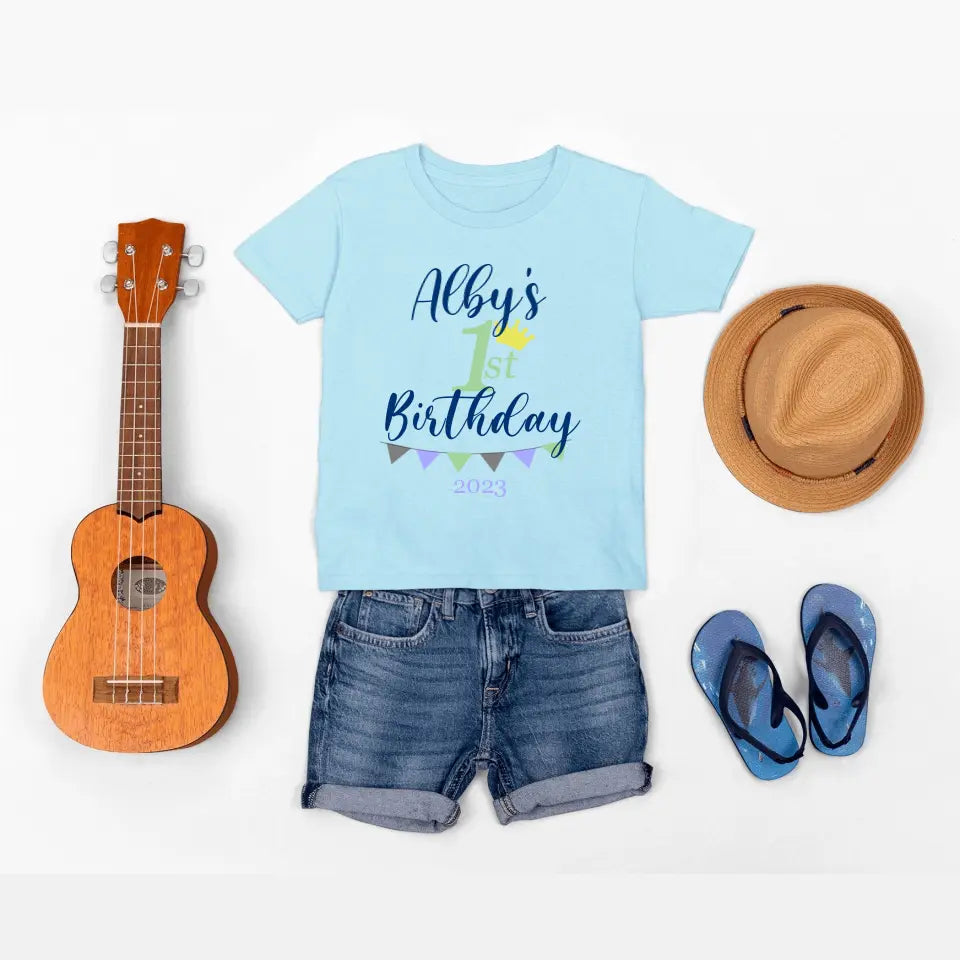 Personalised First Birthday T-Shirt for Boys - Crown
