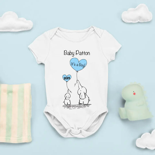 Personalised Gender Reveal Baby Vest - Elephants