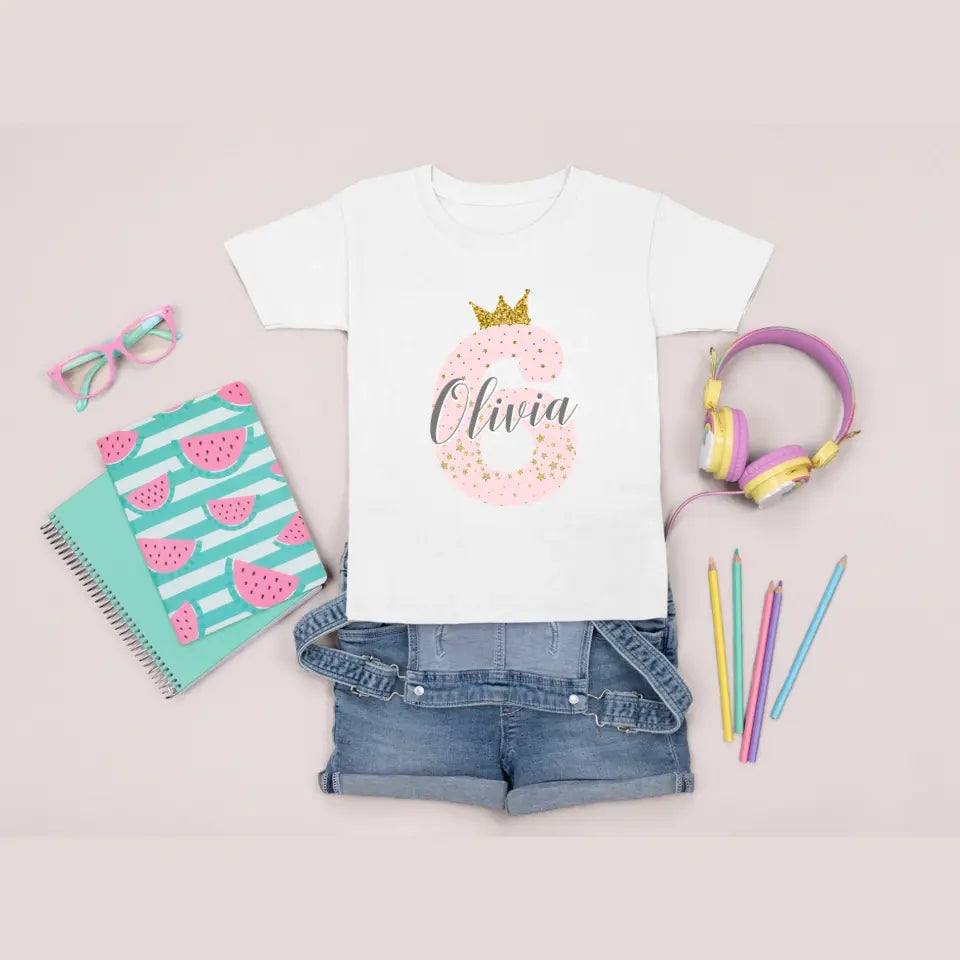 Personalised Birthday T-shirt for Girls - Glitter Crown