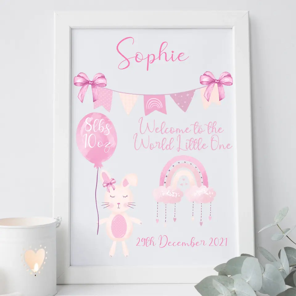 Personalised Frame for Baby Girl - Bunny