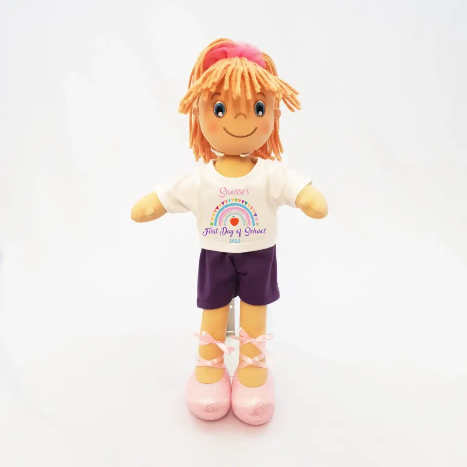 Personalised Rag Doll - First Day of School Rainbow