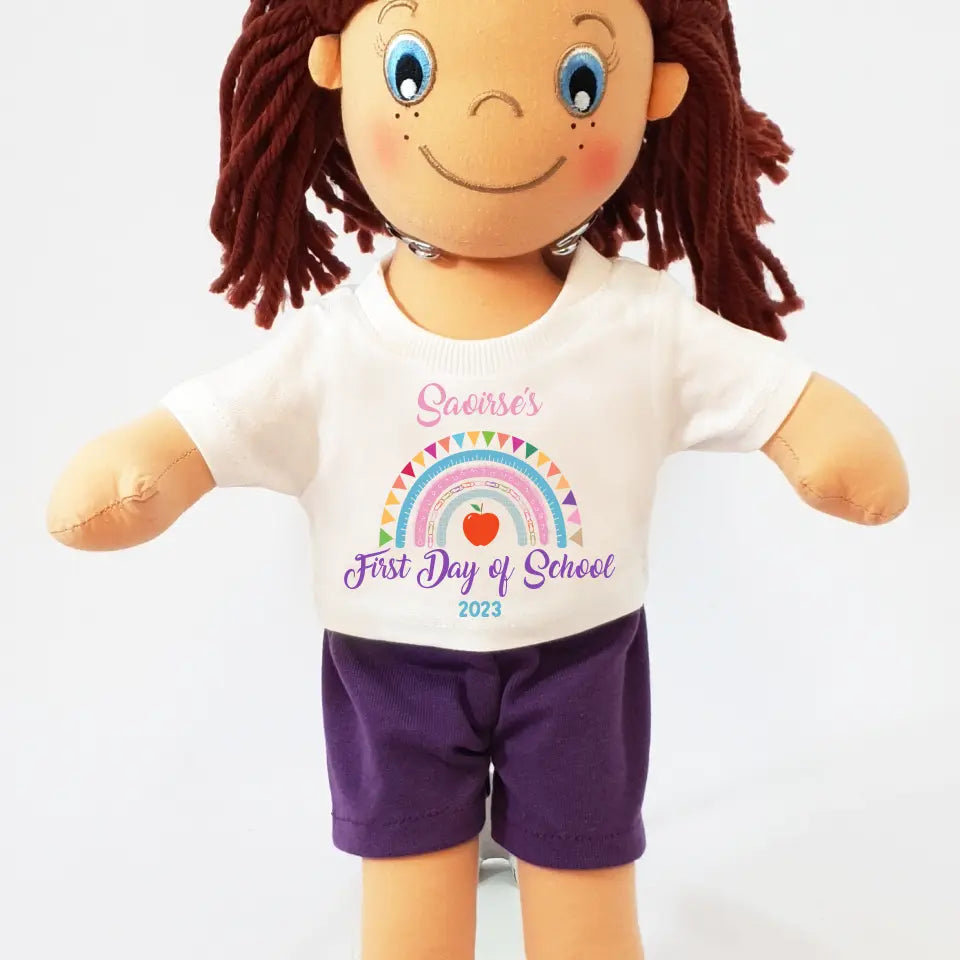 Personalised Rag Doll - First Day of School Rainbow