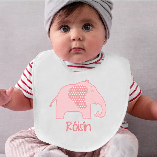 Personalised Baby Bib for Girls - Elephant