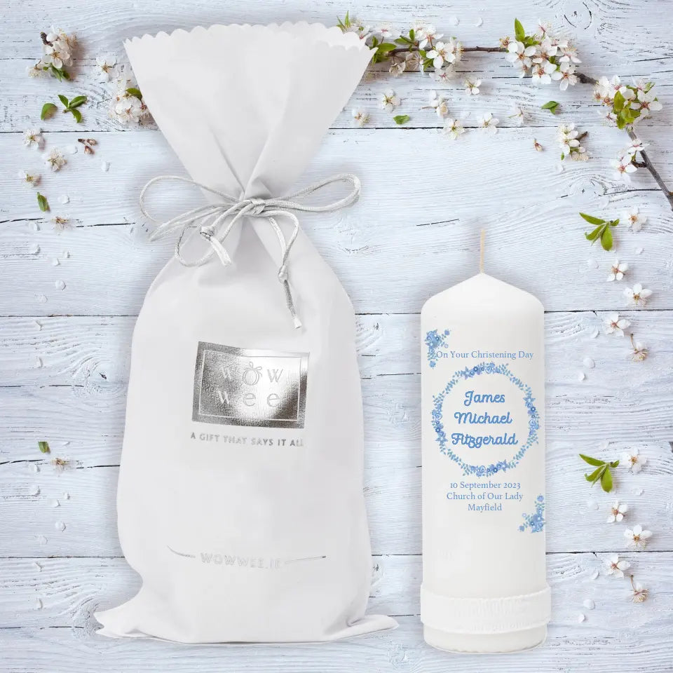 Personalised Christening Candle for Boys - Faith & Floral