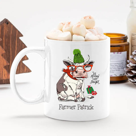 Personalised Christmas Mug with Festive Cow