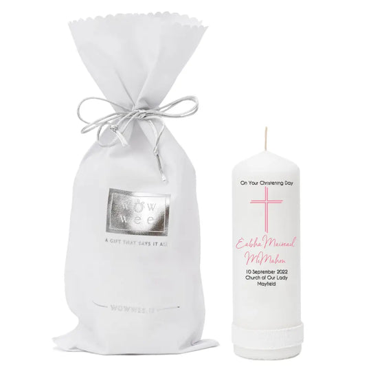 Personalised Christening Candle for Girls - Peaceful Cross